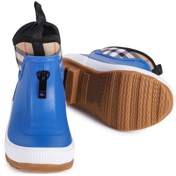 Auth BURBERRY Kids Vintage Nova Check Neoprene Royal Blue Rain Boots 34 - Picture 2 of 7